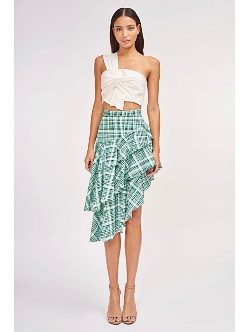 Amur Asymmetrical Green Plaid Ruffle Skirt - “Pippie”